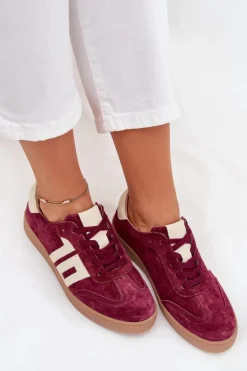 Zamszowe Sneakersy Damskie Vinceza 79557 Bordowe