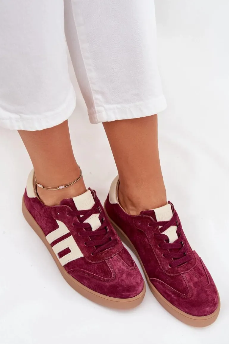 Zamszowe Sneakersy Damskie Vinceza 79557 Bordowe
