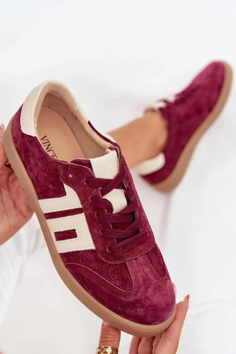 Zamszowe Sneakersy Damskie Vinceza 79557 Bordowe