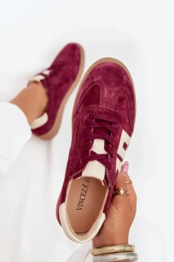 Zamszowe Sneakersy Damskie Vinceza 79557 Bordowe