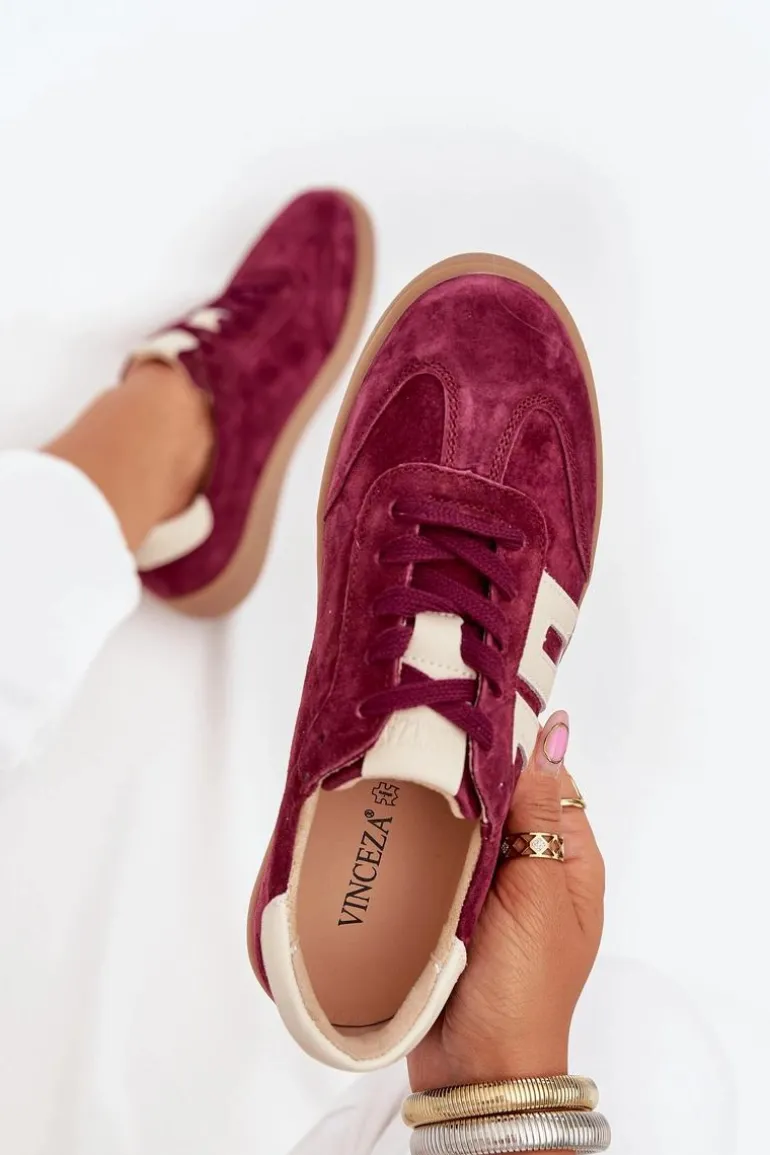 Zamszowe Sneakersy Damskie Vinceza 79557 Bordowe