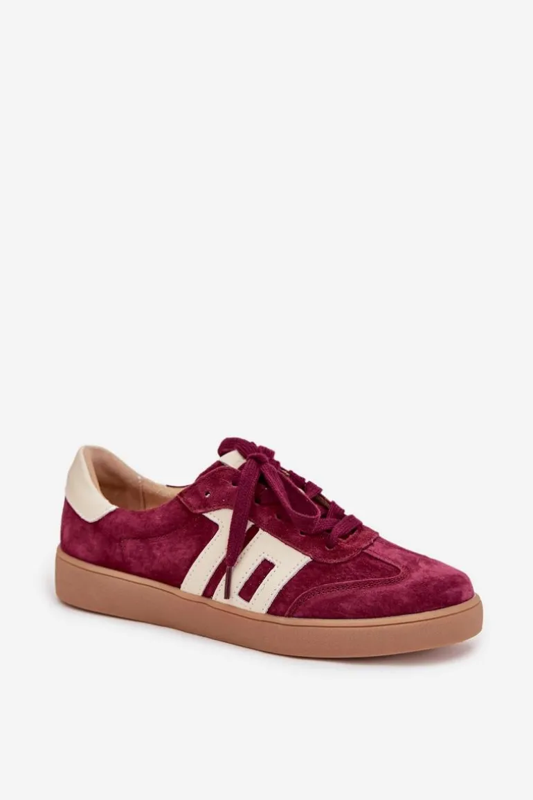Zamszowe Sneakersy Damskie Vinceza 79557 Bordowe
