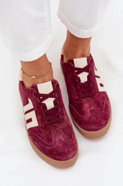 Zamszowe Sneakersy Damskie Vinceza 79557 Bordowe