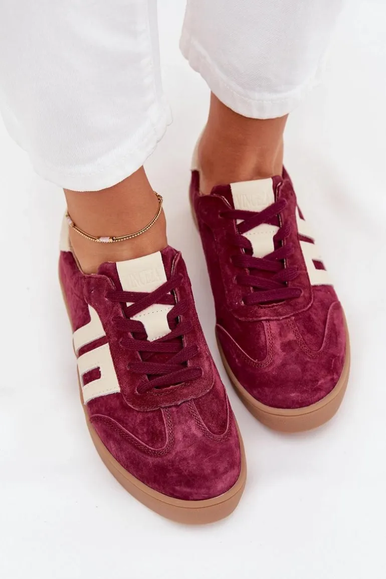 Zamszowe Sneakersy Damskie Vinceza 79557 Bordowe