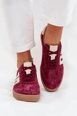 Zamszowe Sneakersy Damskie Vinceza 79557 Bordowe