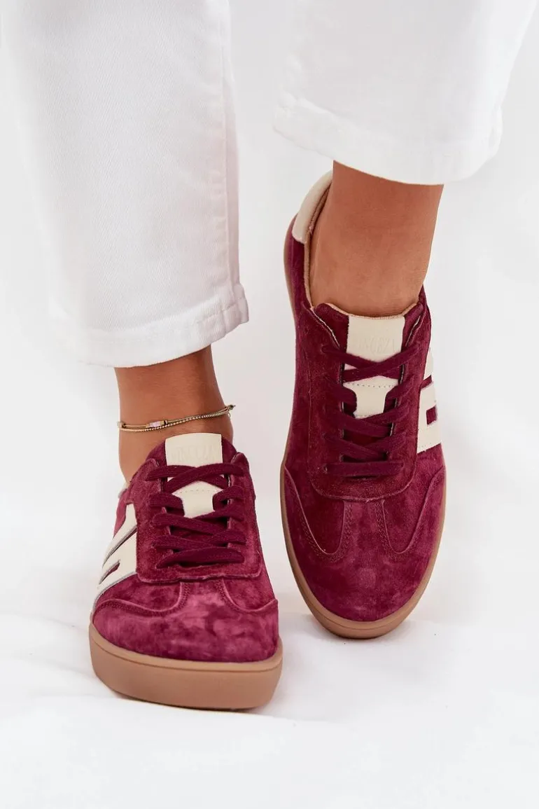 Zamszowe Sneakersy Damskie Vinceza 79557 Bordowe