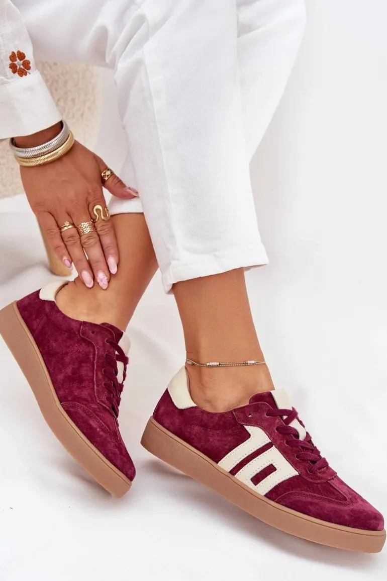 Zamszowe Sneakersy Damskie Vinceza 79557 Bordowe