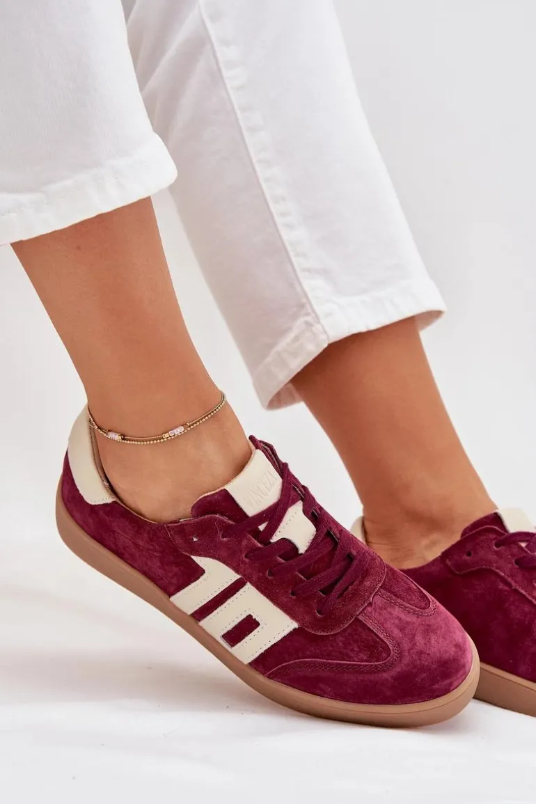Zamszowe Sneakersy Damskie Vinceza 79557 Bordowe