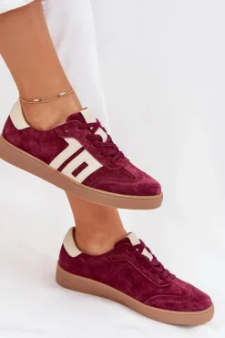 Zamszowe Sneakersy Damskie Vinceza 79557 Bordowe