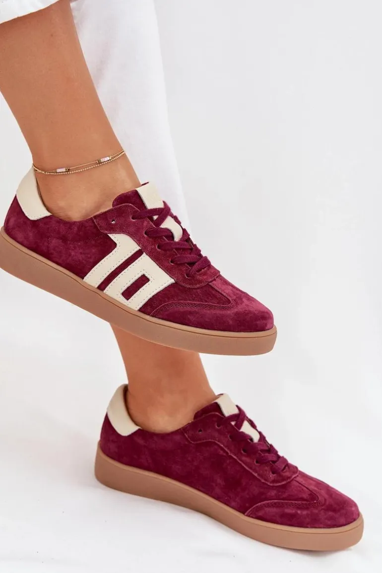 Zamszowe Sneakersy Damskie Vinceza 79557 Bordowe