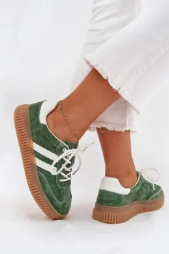 Zamszowe Sneakersy Damskie Na Platformie Zielone Marisae