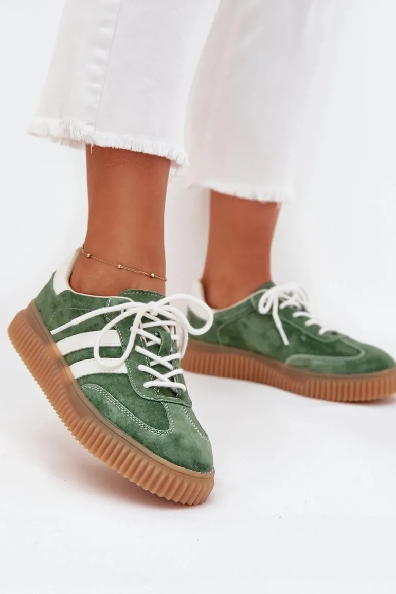 Zamszowe Sneakersy Damskie Na Platformie Zielone Marisae