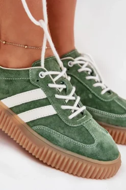 Zamszowe Sneakersy Damskie Na Platformie Zielone Marisae