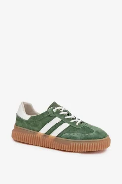 Zamszowe Sneakersy Damskie Na Platformie Zielone Marisae