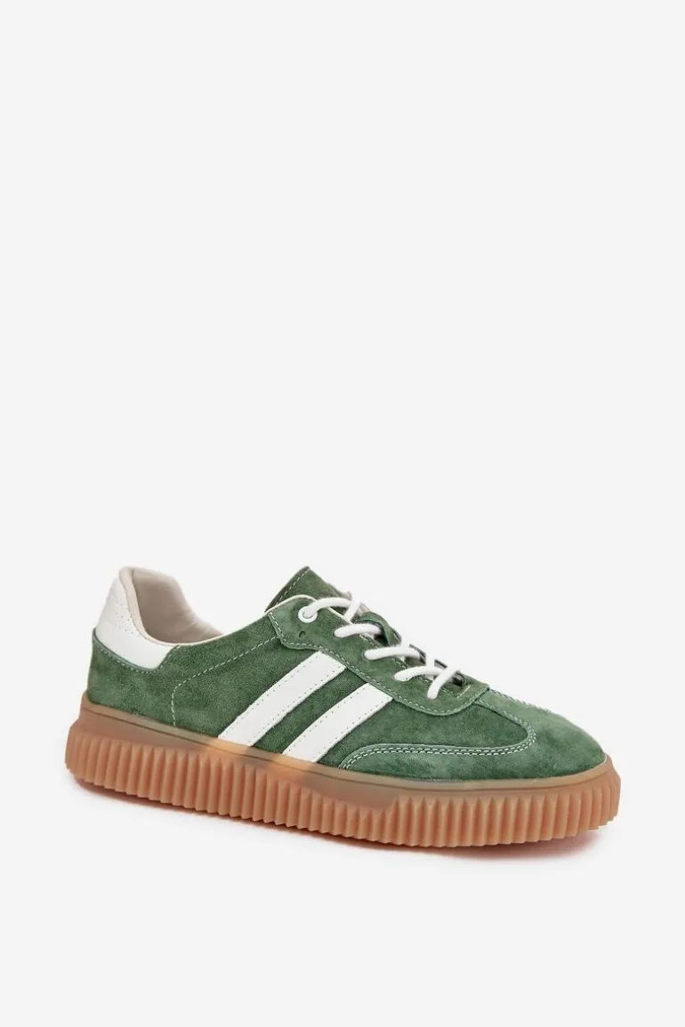 Zamszowe Sneakersy Damskie Na Platformie Zielone Marisae