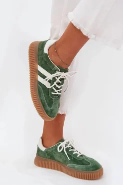 Zamszowe Sneakersy Damskie Na Platformie Zielone Marisae