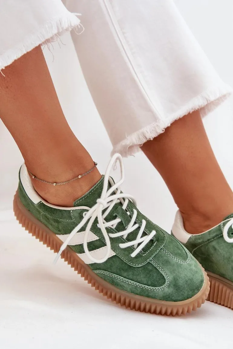 Zamszowe Sneakersy Damskie Na Platformie Zielone Marisae