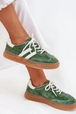 Zamszowe Sneakersy Damskie Na Platformie Zielone Marisae