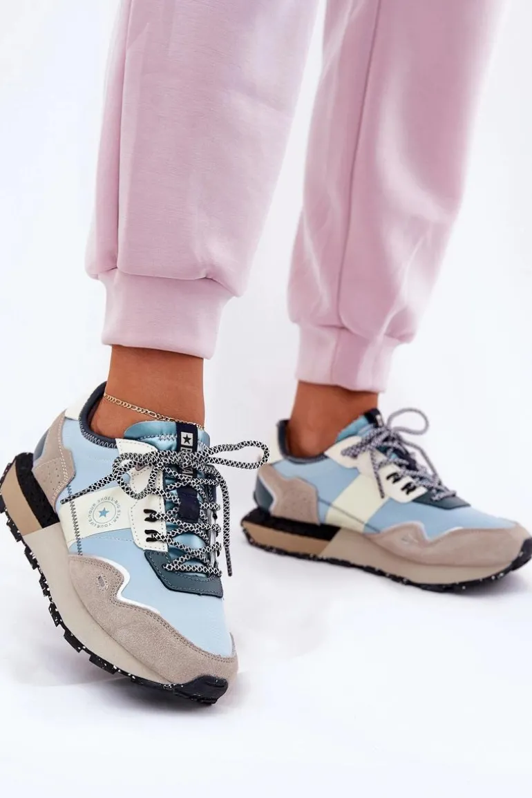 Zamszowe Sneakersy Damskie Big Star RR274245 HI-POLY SYSTEM Szaro-Niebieskie