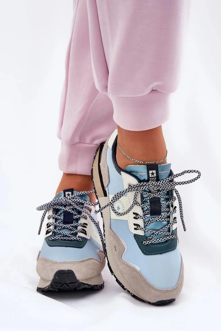 Zamszowe Sneakersy Damskie Big Star RR274245 HI-POLY SYSTEM Szaro-Niebieskie