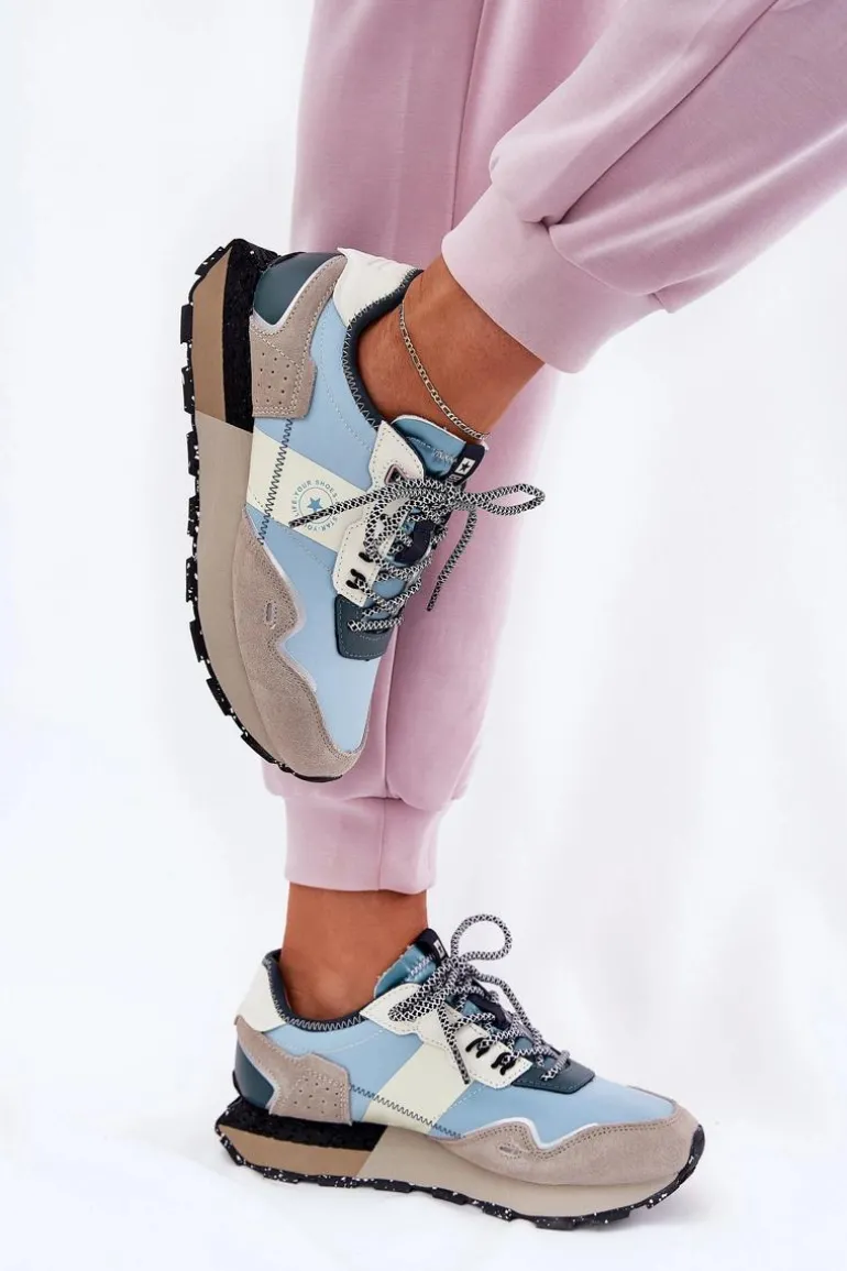 Zamszowe Sneakersy Damskie Big Star RR274245 HI-POLY SYSTEM Szaro-Niebieskie