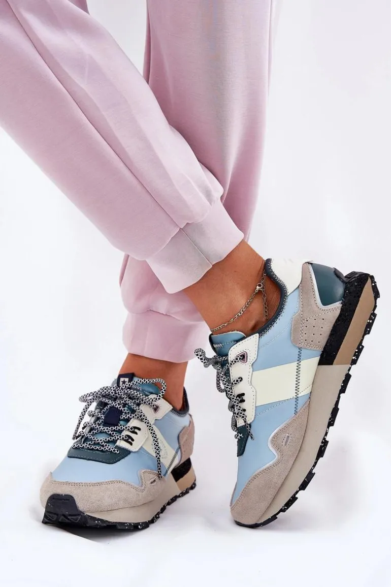Zamszowe Sneakersy Damskie Big Star RR274245 HI-POLY SYSTEM Szaro-Niebieskie