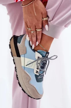Zamszowe Sneakersy Damskie Big Star RR274245 HI-POLY SYSTEM Szaro-Niebieskie