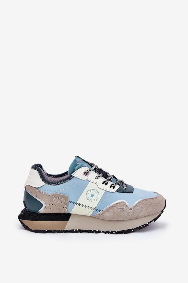 Zamszowe Sneakersy Damskie Big Star RR274245 HI-POLY SYSTEM Szaro-Niebieskie