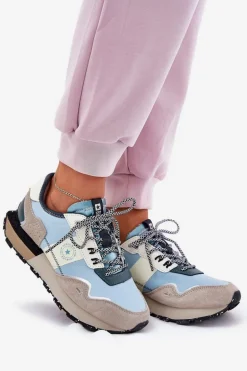 Zamszowe Sneakersy Damskie Big Star RR274245 HI-POLY SYSTEM Szaro-Niebieskie