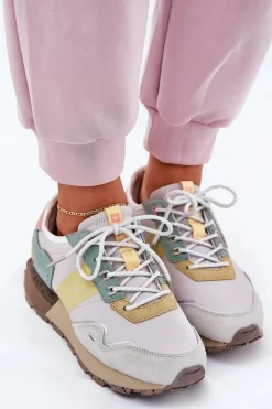 Zamszowe Sneakersy Damskie Big Star RR274244 HI-POLY SYSTEM Szaro-Żółte