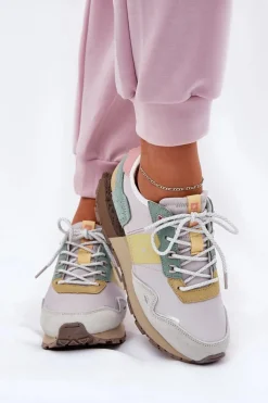 Zamszowe Sneakersy Damskie Big Star RR274244 HI-POLY SYSTEM Szaro-Żółte