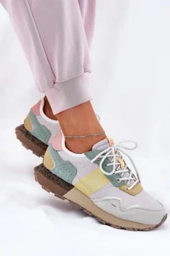 Zamszowe Sneakersy Damskie Big Star RR274244 HI-POLY SYSTEM Szaro-Żółte