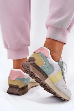 Zamszowe Sneakersy Damskie Big Star RR274244 HI-POLY SYSTEM Szaro-Żółte