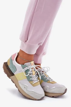 Zamszowe Sneakersy Damskie Big Star RR274244 HI-POLY SYSTEM Szaro-Żółte