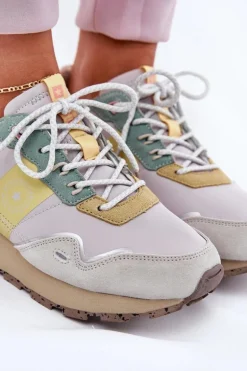 Zamszowe Sneakersy Damskie Big Star RR274244 HI-POLY SYSTEM Szaro-Żółte