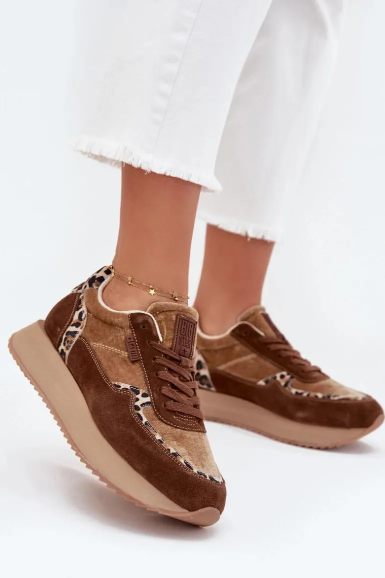 Zamszowe Sneakersy Damskie Big Star OO274A313 HI-POLY SYSTEM Brązowe Panterka