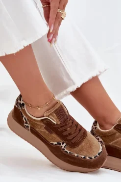 Zamszowe Sneakersy Damskie Big Star OO274A313 HI-POLY SYSTEM Brązowe Panterka