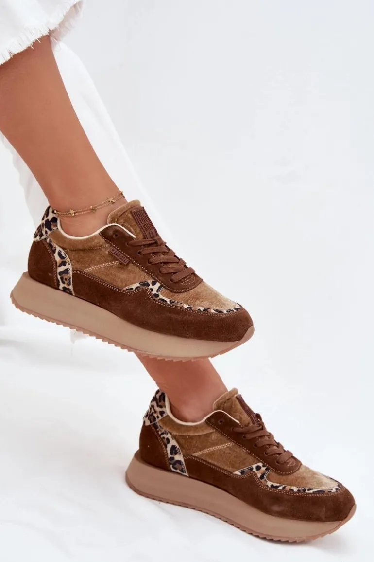 Zamszowe Sneakersy Damskie Big Star OO274A313 HI-POLY SYSTEM Brązowe Panterka