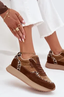 Zamszowe Sneakersy Damskie Big Star OO274A313 HI-POLY SYSTEM Brązowe Panterka