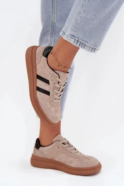 Zamszowe Sneakersy Damskie Na Platformie Beżowe Elivienne