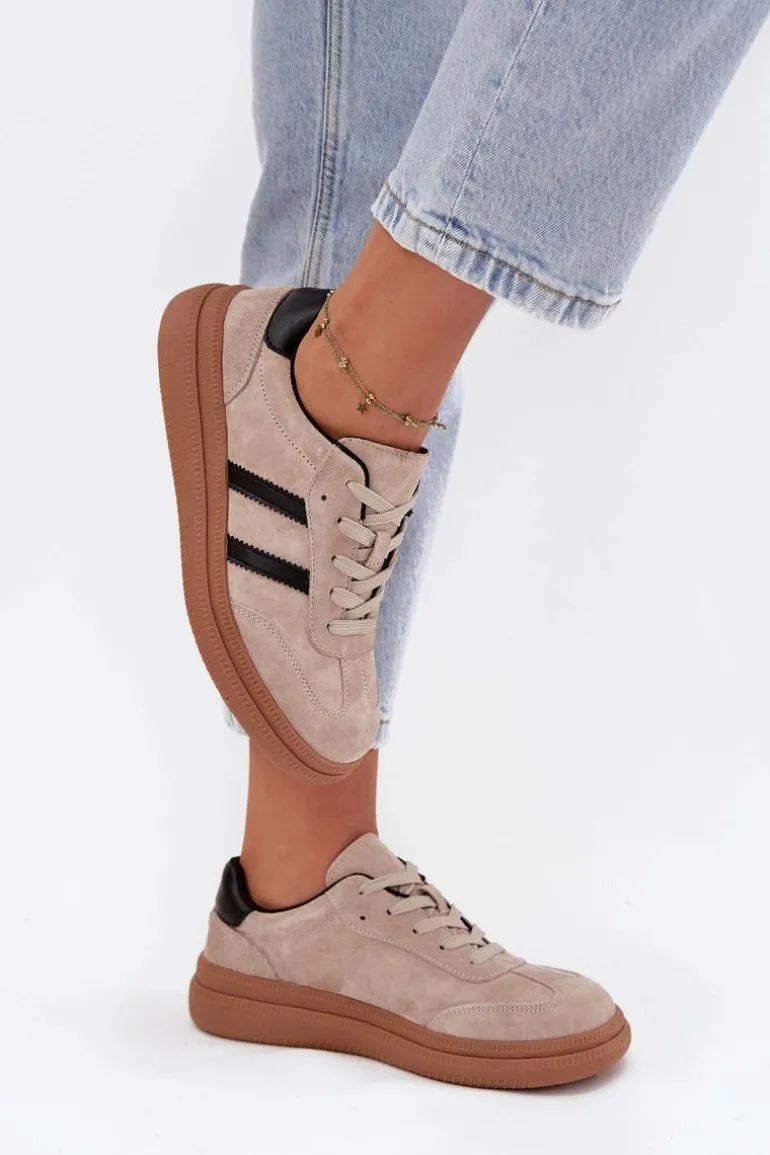 Zamszowe Sneakersy Damskie Na Platformie Beżowe Elivienne