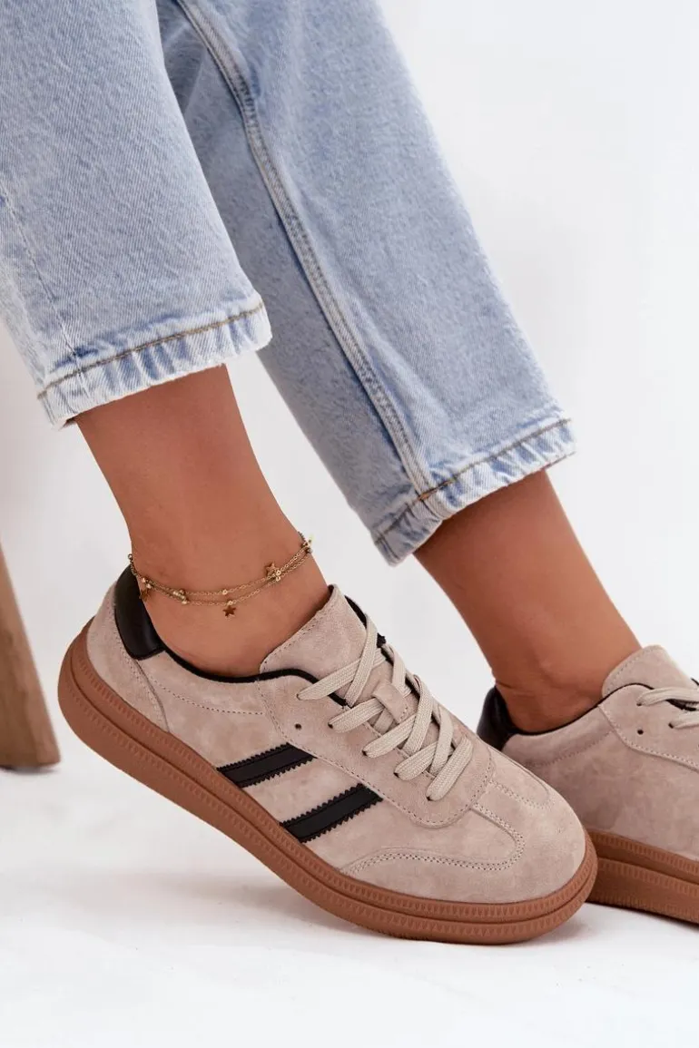 Zamszowe Sneakersy Damskie Na Platformie Beżowe Elivienne