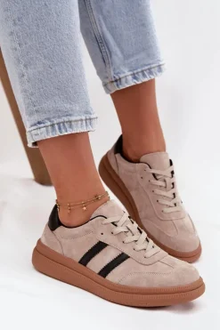 Zamszowe Sneakersy Damskie Na Platformie Beżowe Elivienne