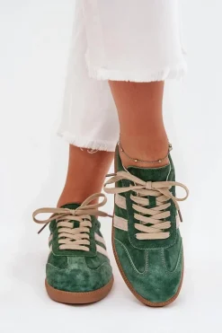 Zamszowe Sneakersy Damskie Zielone Sirella