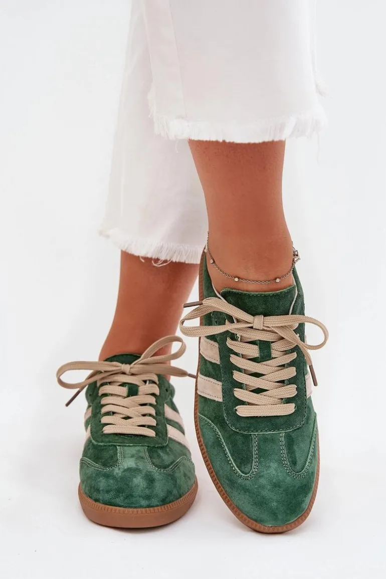Zamszowe Sneakersy Damskie Zielone Sirella