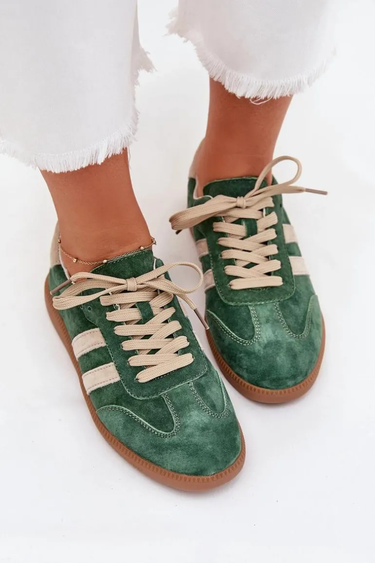 Zamszowe Sneakersy Damskie Zielone Sirella