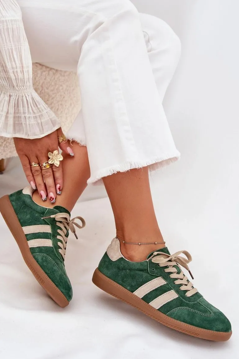 Zamszowe Sneakersy Damskie Zielone Sirella
