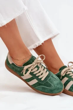 Zamszowe Sneakersy Damskie Zielone Sirella