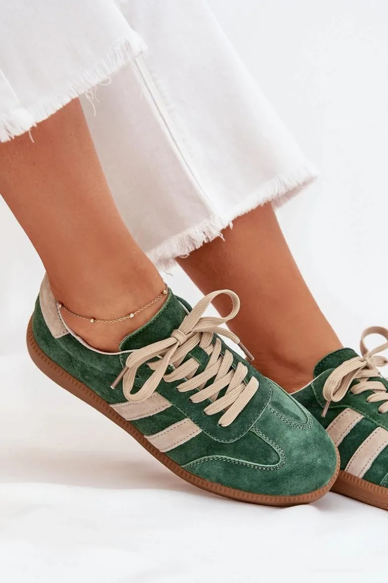 Zamszowe Sneakersy Damskie Zielone Sirella