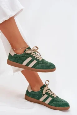 Zamszowe Sneakersy Damskie Zielone Sirella